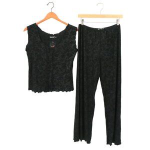 NWT Lee Andersen Matrix Black Floral Jacquard Tank Top Shell Pant Set Slinky M